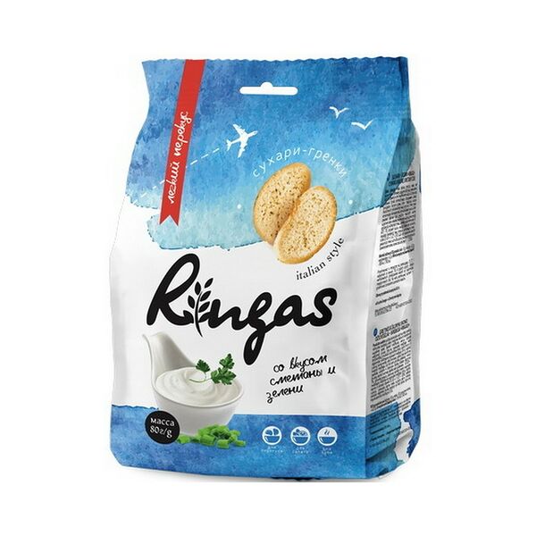 Сухари-гренки Ringas со вкусом сметаны и зелени 80г