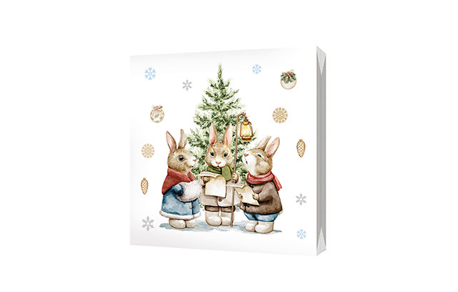 

Салфетки бумажные Bgreen Зайцы у ёлки трёхслойные, 33x33 см, 20 шт