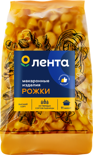 

Макароны ЛЕНТА Рожки группа А, высший сорт, 450г