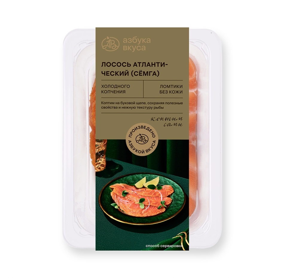 

Лосось Азбука вкуса (семга) холодного копчения ломтики без кожи 170 г