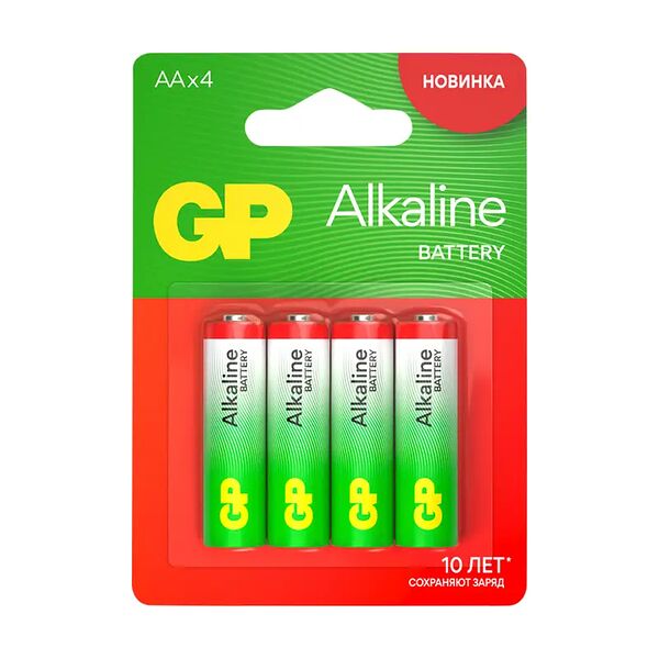 Батарейки алкалиновые, GP, АА, 4 шт.