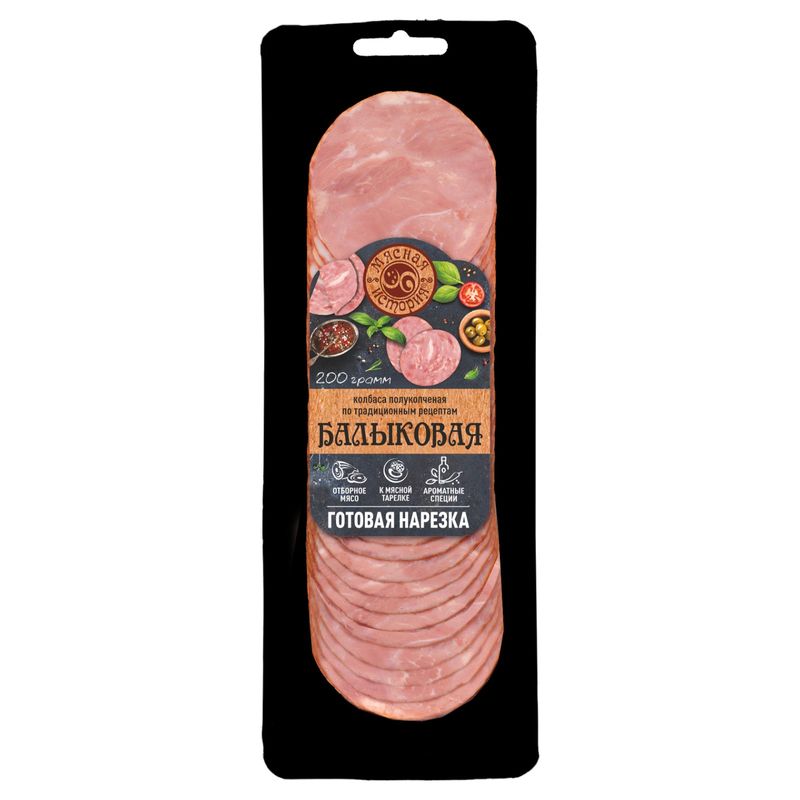

Колбаса Мясная история Балыковая полукопченая 200 г