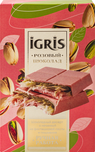 Шоколад розовый Igris с начинкой из фисташковой пасты и пишмание 150 г