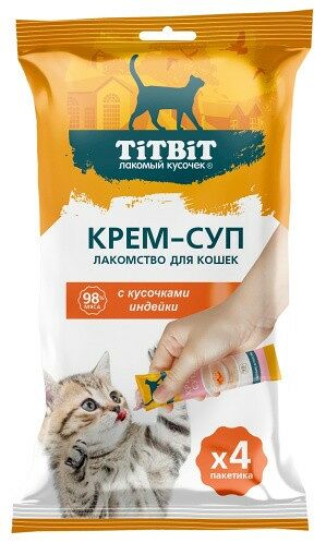 Лакомство для кошек Titbit Крем-суп с кусочками индейки 10 г x 4 шт.