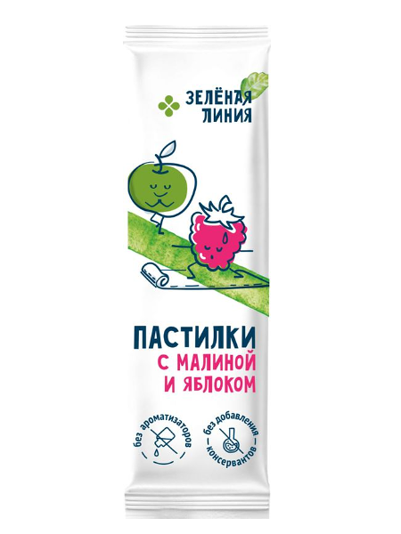 Пастилки Зелёная Линия с малиной и яблоком 27 г