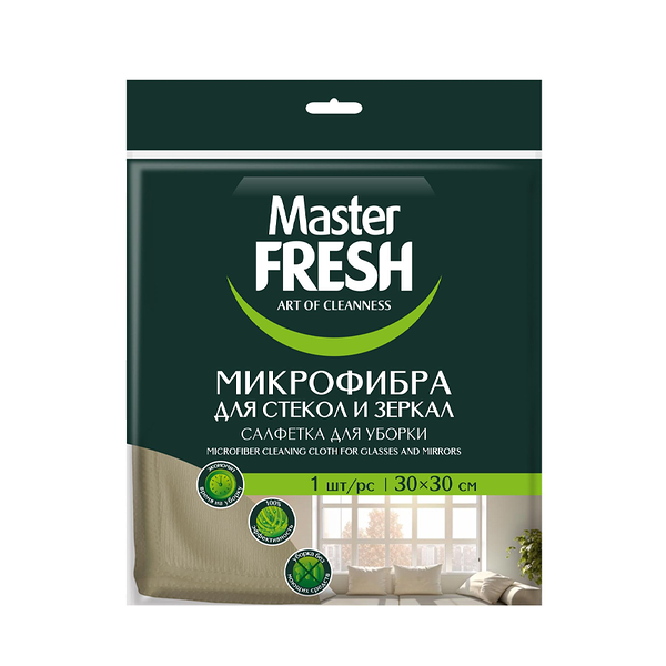 Салфетка Master Fresh Для Стекол и Зеркал из микрофибры 30х30 см 1 шт