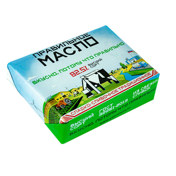 Масло сладко-сливочное Правильное Масло традиционное 82.5% 180 г