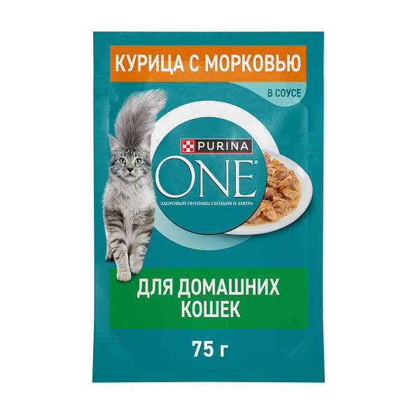 Влажный корм Purina One для домашних кошек с курицей и морковью 75 г