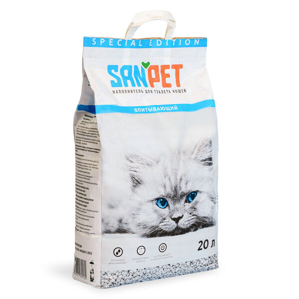 Hаполнитель SanPet впитывающий (диатомит) 20л-10кг