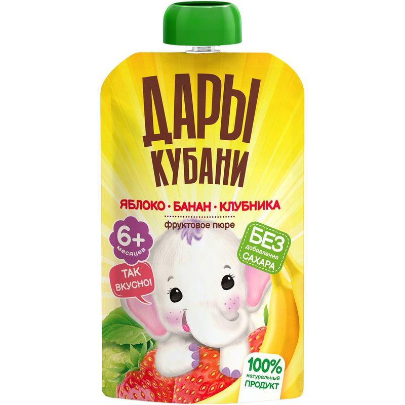 

Пюре фруктовое Дары Кубани Яблоко-банан-клубника с 6 месяцев 90 г