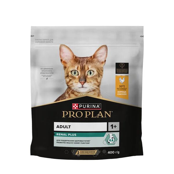 Сухой корм Pro Plan Renal Plus для взрослых кошек для поддержания здоровья почек, с высоким содержанием курицы, 400 г