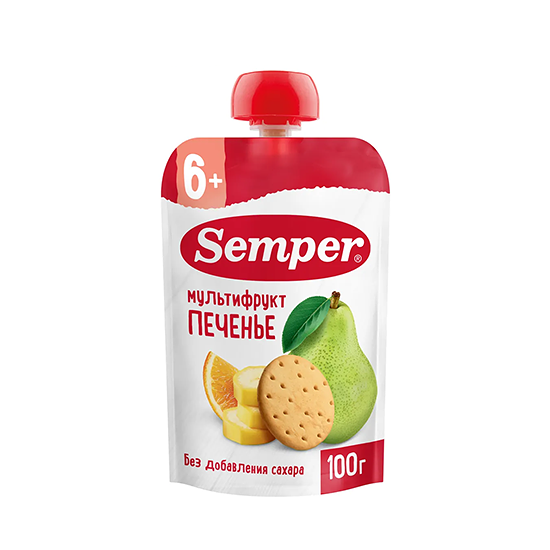 Фруктовое пюре Semper мультифрукт с печеньем 100 г