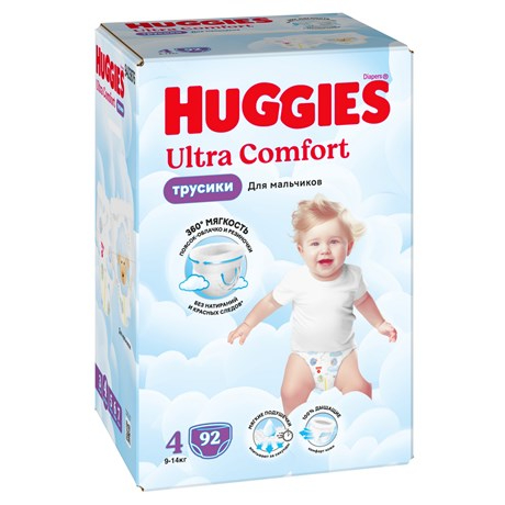 

Подгузники-трусики Huggies Ultra Comfort для мальчиков №4 9-14 кг, 92 шт.