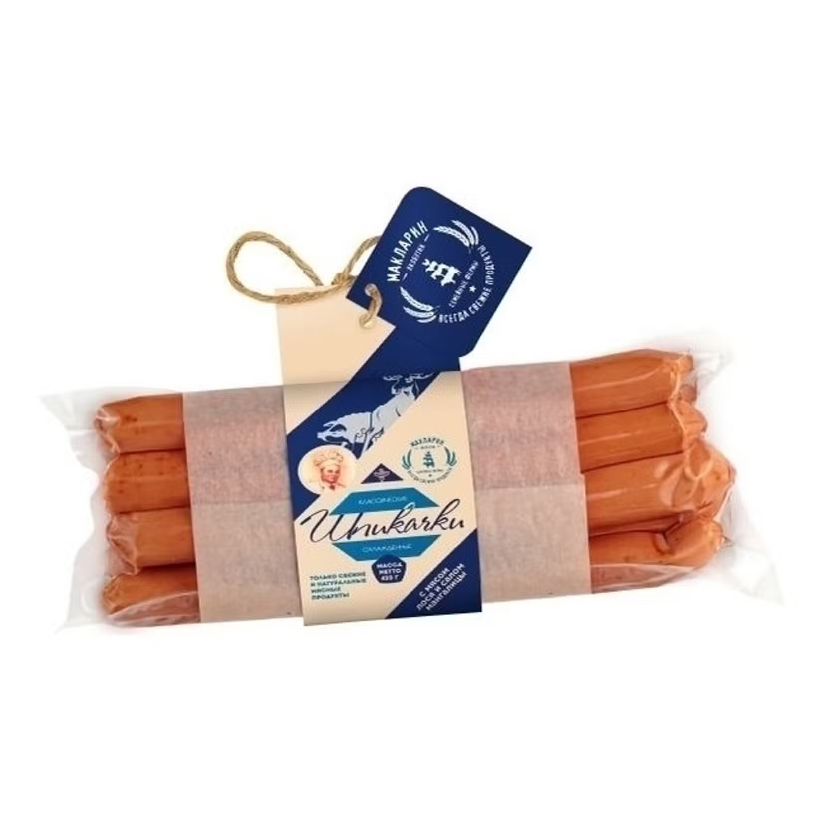 

Шпикачки Макларин вареные с мясом лося и салом мангалицы, 430 г