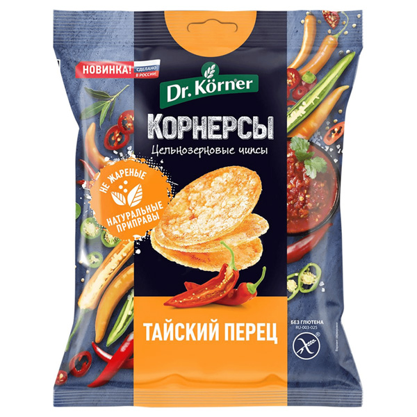 

Чипсы Dr.Korner цельнозерновые с тайским перцем 50 г