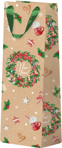 

Пакет Пакетико для бутылок с блестками КВР Крафт 12 х 38 х 10 см дизайн в ассортименте