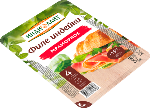 

Ветчина Индилайт Мраморная из индейки вареная нарезка 120 г