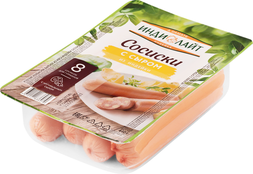 

Сосиски Индилайт из индейки с сыром вареные 440 г