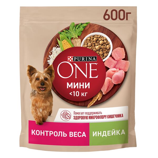 Сухой корм Purina One Мини Здоровый вес для собак мелких пород склонных к набору веса с высоким содержанием индейки и с рисом пакет 600 г