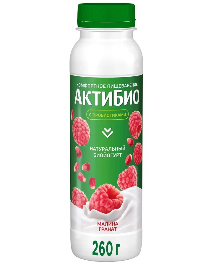 

Биойогурт АктиБио питьевой малина гранат 1.5% 260 г