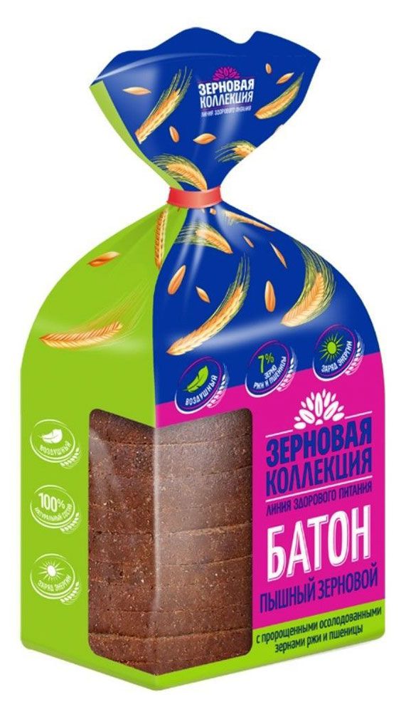

Батон пышный зерновой Волжский пекарь Зерновая коллекция с пророщенными осолодованными зёрнами ржи и пшеницы, нарезка 200 г