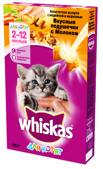

Сухой корм для котят Whiskas подушечки с молочной начинкой с индейкой и морковью 350 г