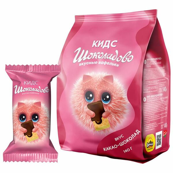 Вафли Шоколадово Кидс с какао-шоколадным вкусом глазированные 140 г
