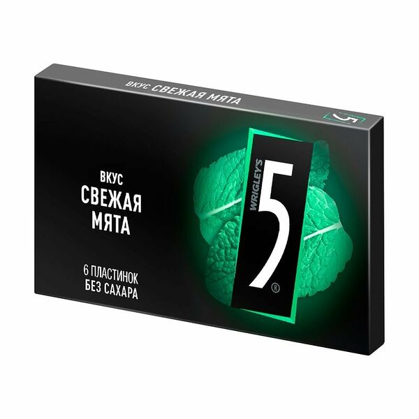 Жевательная резинка, Wrigley's 5, свежая мята, 15,6 г