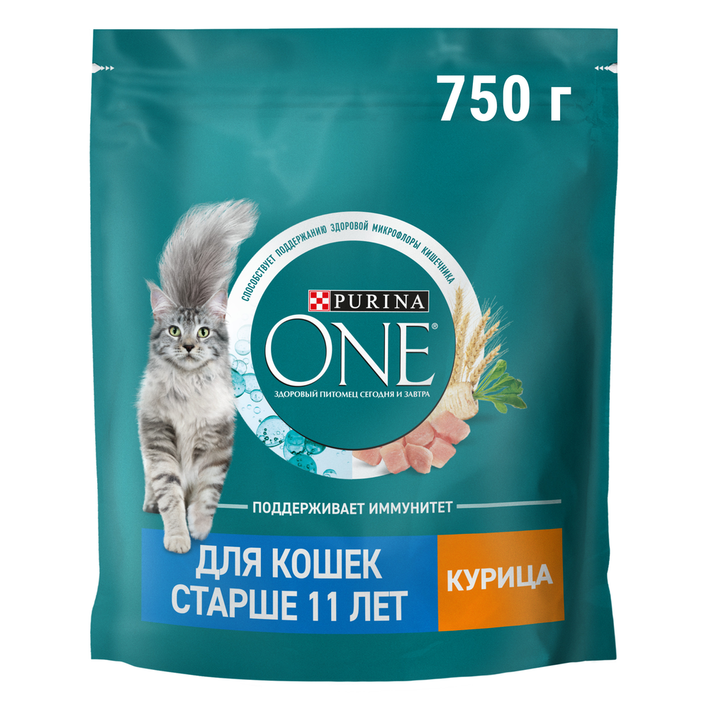 

Сухой корм Purina One для кошек старше 11 лет с высоким содержанием курицы и цельными злаками пакет 750 г