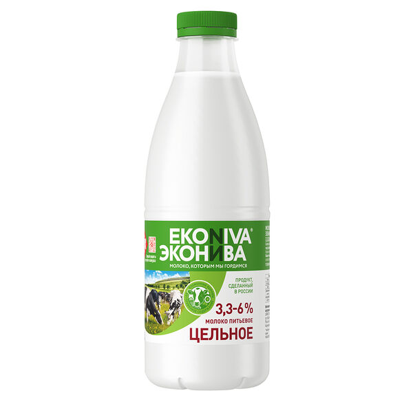 Молоко пастеризованное цельное ЭкоНива 3.3−6%, 1 л