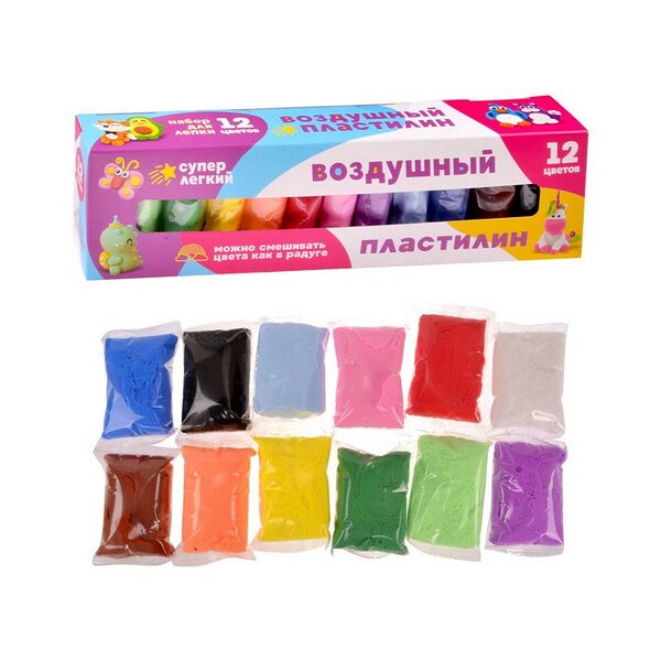 Масса для лепки (воздушный пластилин) в коробке 12 цветов арт PNK05