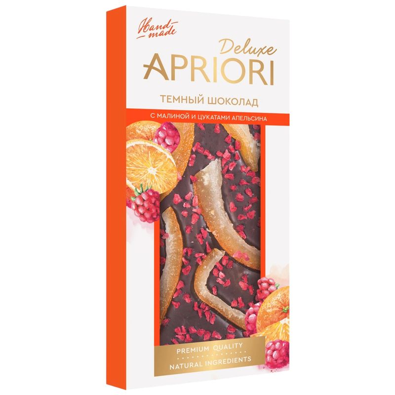 

Шоколад темный Apriori Deluxe с малиной и цукатами апельсина, 85 г