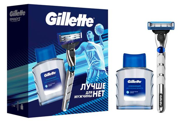 

Набор подарочный мужской Gillette Mach3 Turbo 3D бритва с 1 сменной кассетой + лосьон после бритья Arctic Ice 50 мл