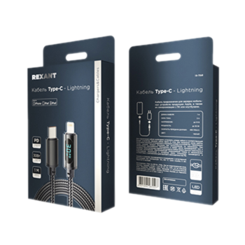 

Кабель Lin'an Rexant Type-C Ц Lightning для Apple 3А,30Вт 1 м в черной оплетке с LED дисплеем