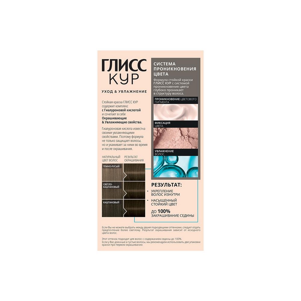 

Краска для волос Глисс Кур Уход&Увлажнение 6-0 Светло-каштановый 135 мл