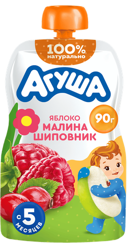 

Пюре фруктово-ягодное детское Агуша Яблоко-малина-шиповник с 5 месяцев 90 г