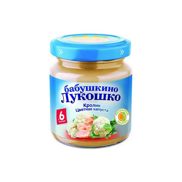 Пюре мясо-раст. Цветная капуста с кроликом вес 100г ДП с 6 мес Бабушкино лукошко