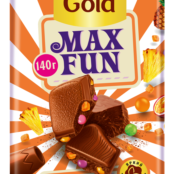 Шоколад молочный Alpen Gold Max Fun с фруктовыми кусочками и взрывной карамелью 140 г