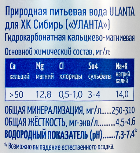 

Вода питьевая Ulanta ХК Сибирь негазированная 0.5 л
