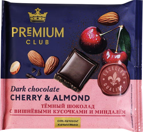 Шоколад темный Premium Club с вишней и миндалем 50 г