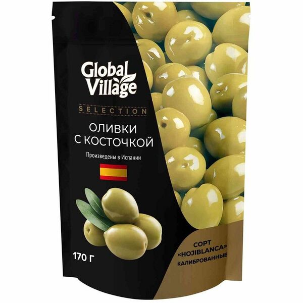 Оливки Global Village Selection c косточкой 170г