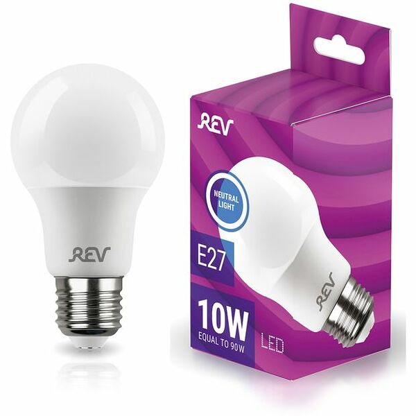 Лампа светодиодная REV Е27 4000К холодный свет, груша, 10 Вт