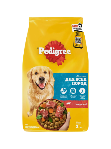 

Корм для взрослых собак Pedigree для всех пород сухой говядина 2 кг