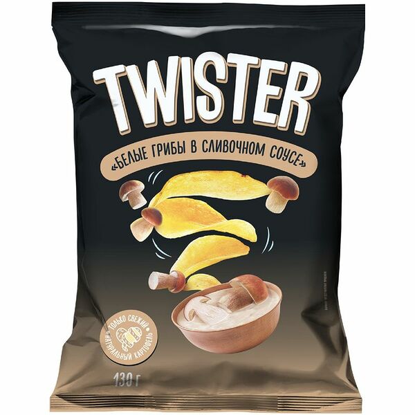 Чипсы Twister картофельные хрустящий со вкусом белых грибов в сливочном соусе 130 г