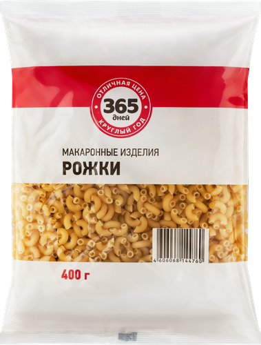 

Макароны 365 ДНЕЙ Рожки, группа В высший сорт, 400г