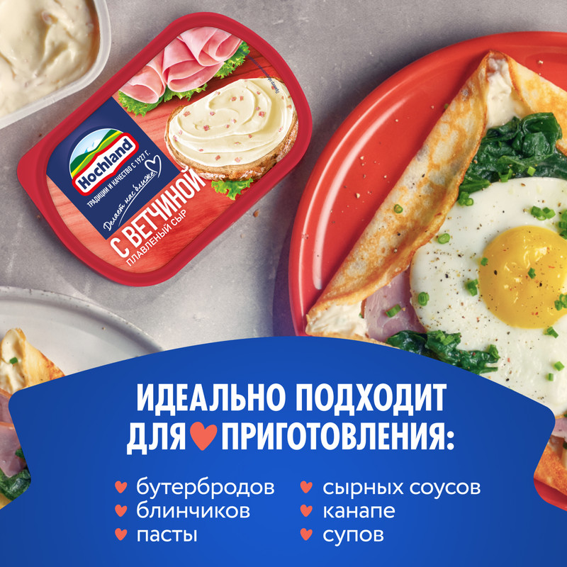 

Сыр плавленый Hochland с ветчиной 55% БЗМЖ 400 г