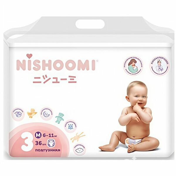 Подгузники Nishoomi детские M 6-11 кг 36 шт
