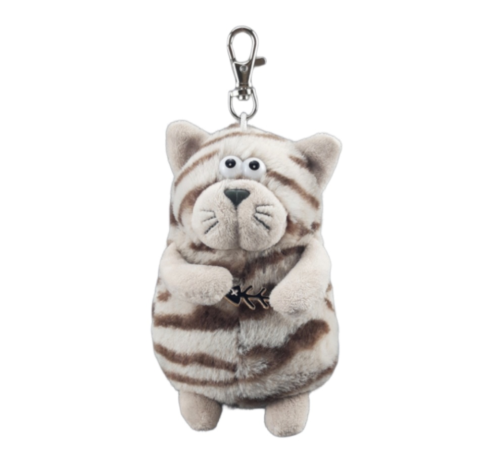 

Игрушка-брелок мягкая Плюшленд Кот серый с рыбкой