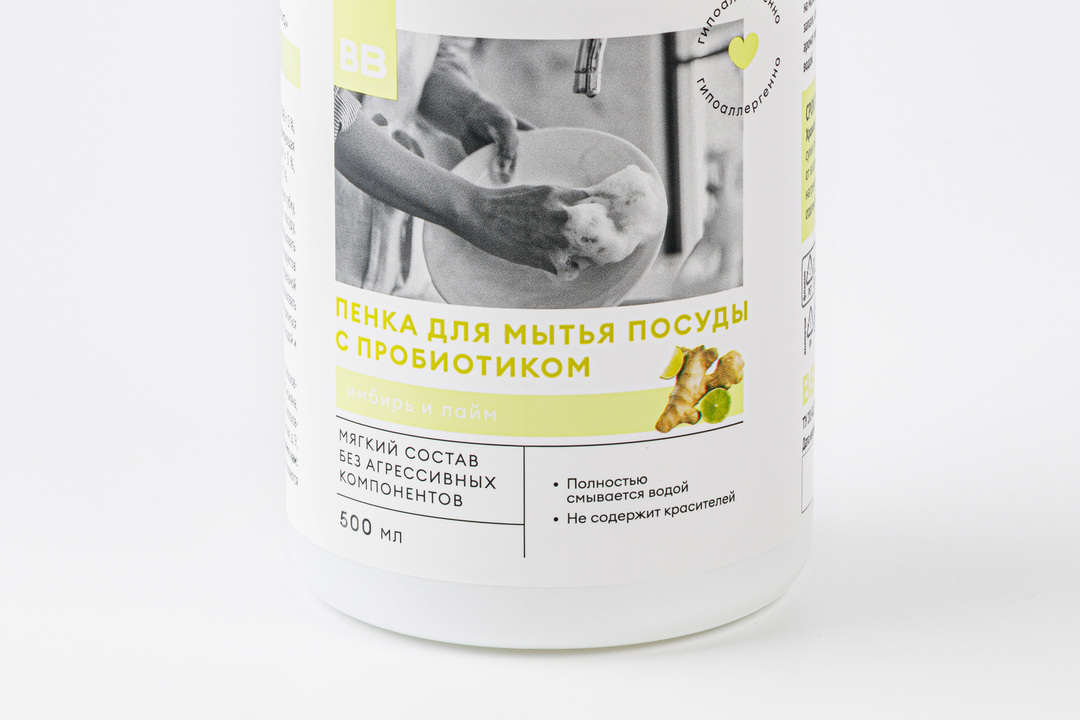 

Пенка для мытья посуды Имбирь и лайм с пробиотиком 500 мл