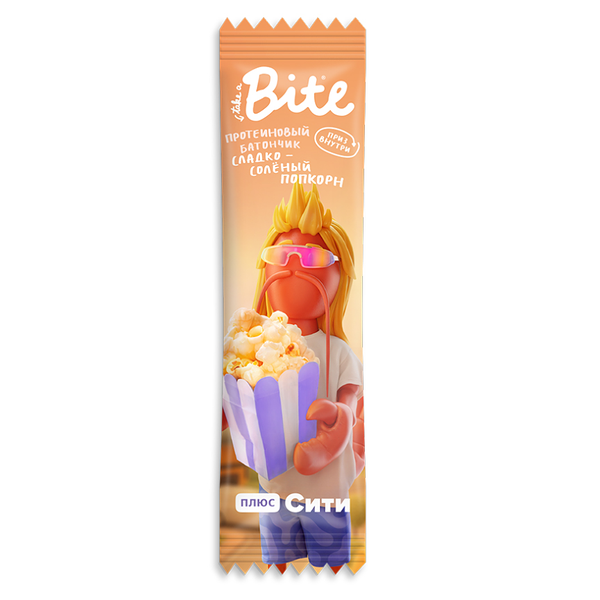 Батончик протеиновый Bite глазированный Сладко-соленый попкорн (без сахара) 40 г